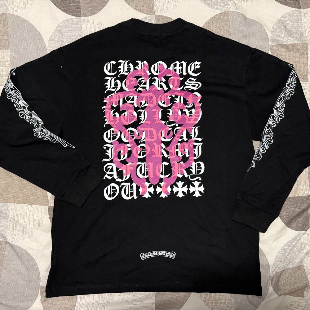 Chrome Hearts Eye Chart Dagger Long Sleeve T-Shirt  Black/Pink/White Size XL